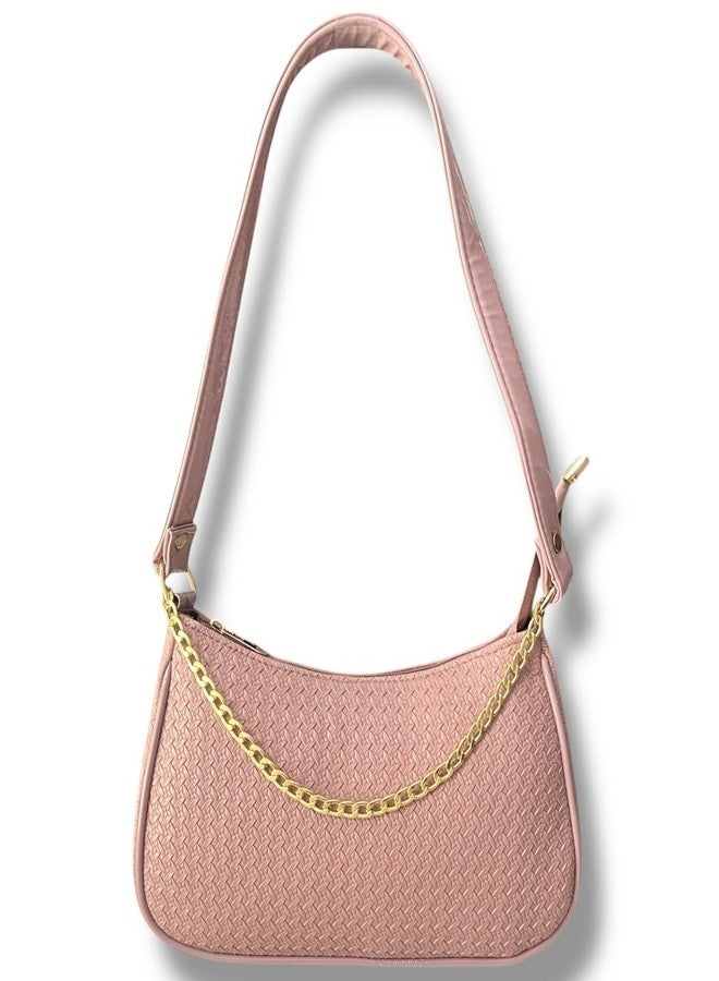 Purse Pulse Women's Fashion Shoulder Bag Hand Bag, Stylish Ladies Canvas Handbag, Zip Pocket, for Office, Travel, College (OLD ROSE) - Image 1